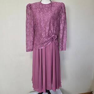 Vintage In The Mood 12 Mother Of Bride/Groom Party Formal Mock 2 Pc Dress Pink